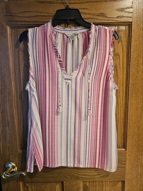 Tommy Bahama Pink White and Blue Striped Tie-Front Sleeveless Tank